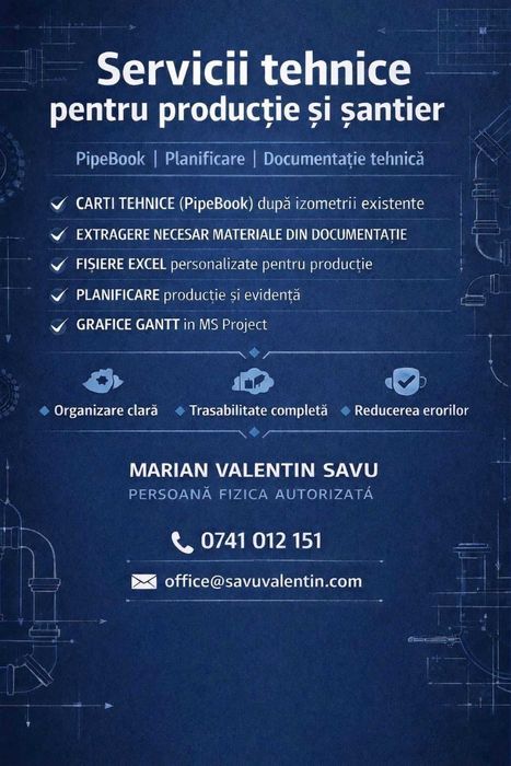 Servicii planificare producție | PipeBook | Gantt | Excel personalizat