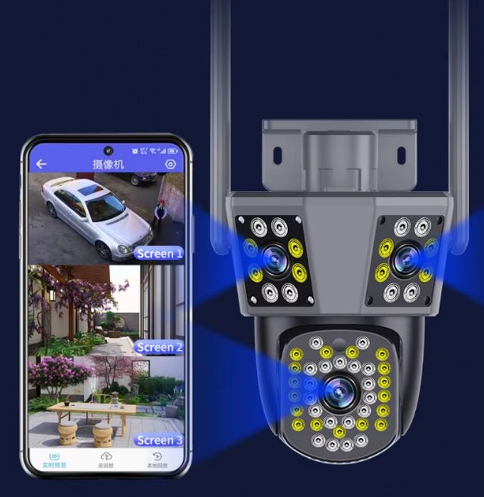 Тройна камера за наблюдение, работи с WiFi, 9 MP,Ultra HD