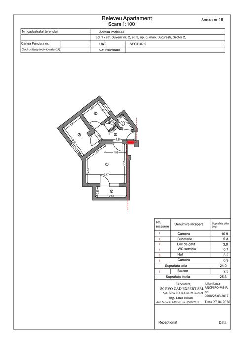 Apartament Dacia / Suvenir, compartimentat funcțional în 2 studiouri – ideal investiție
