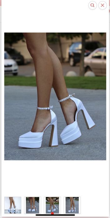 Бели официални сатенени обувки на ток