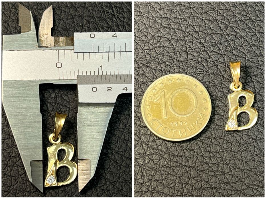 Златни висулки буква сърце слонче 14 карата 585 zlatni gold sarce bukv