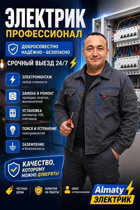 Элекрик Алматы 24/7 круглосуточно Недорого