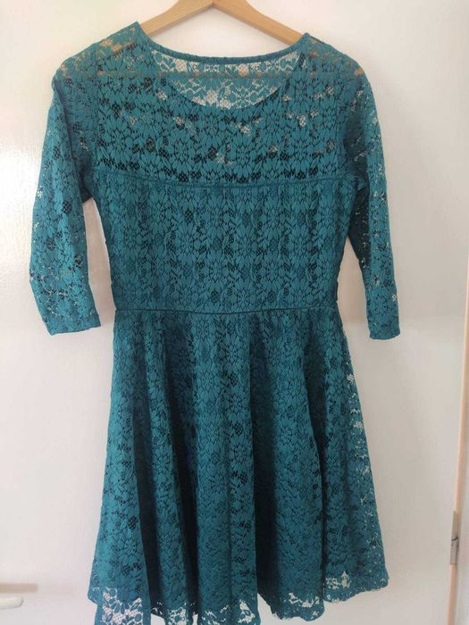 Къса дантелена рокля, синьо-зелена, М  размер