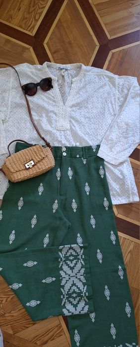 Брюки с вышевкой от фирмы Zara хлопок лен на размер 50