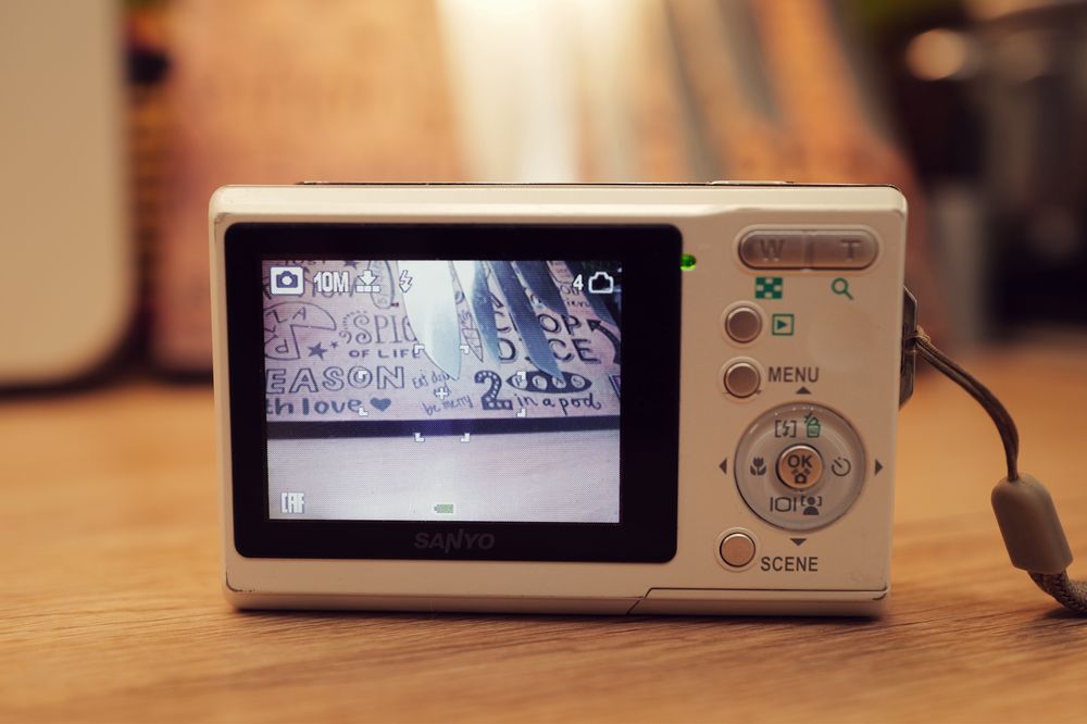 Aparat foto Sharp 10 megapixeli baterii AA card memorie instagram