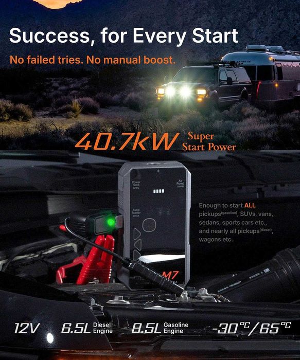 Luckfire M7 Смарт джъмп стартер и компресор, 12V, 8,5 л Б/6,5 л Д