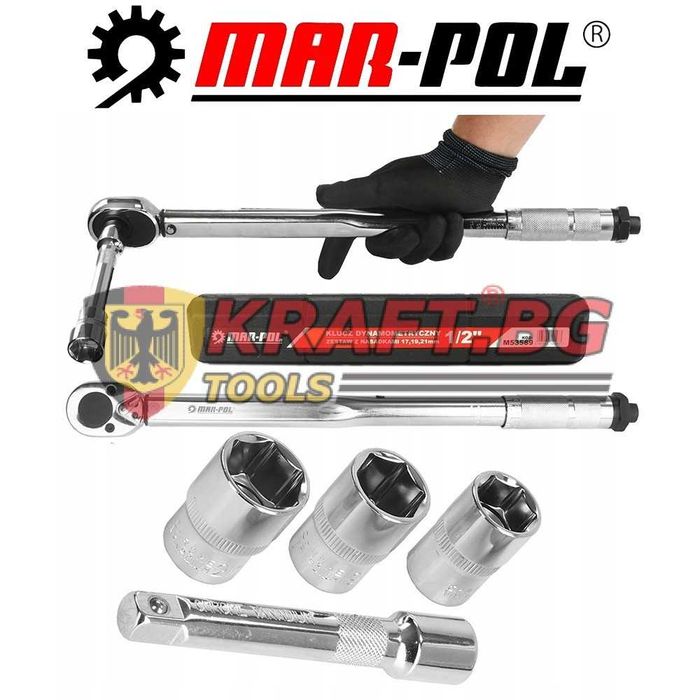 ДИНАМОМЕТРИЧЕН КЛЮЧ 1/2″ 28 – 210 NM с вложки и удължител