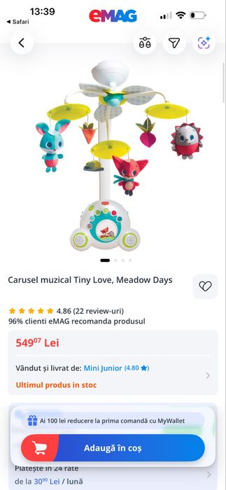 Carusel muzical suspendat tiny love