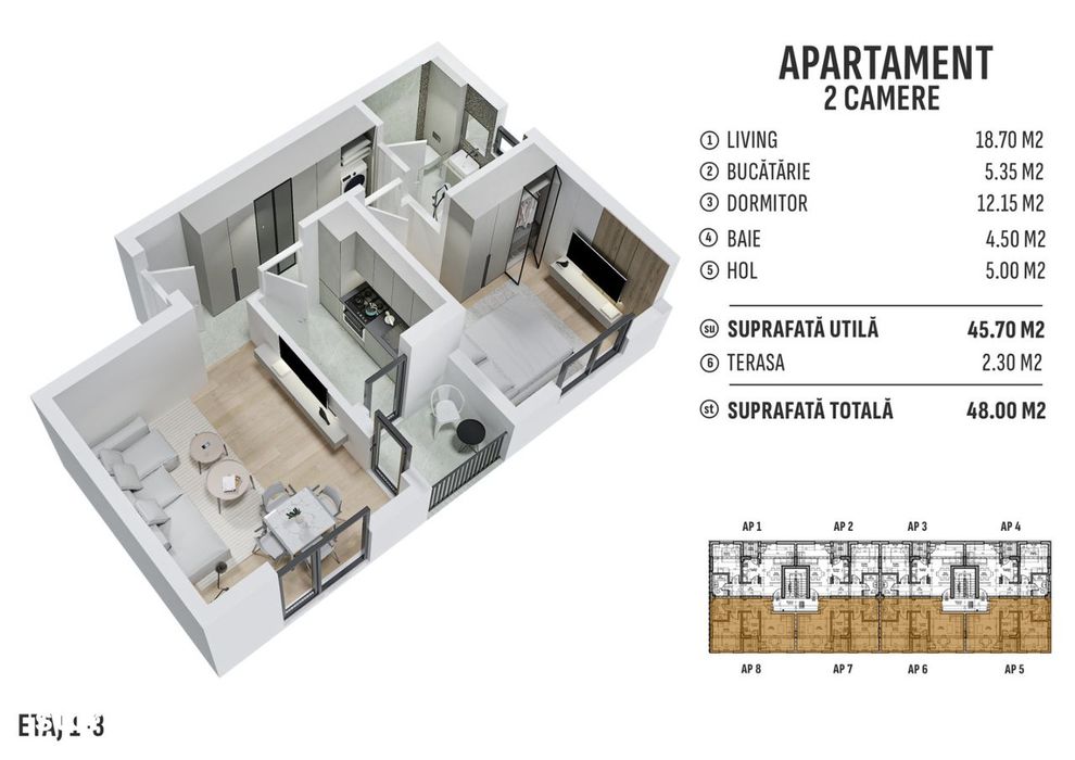 Alunului - Prelungirea Ghnecea - Ap 2 cam. cu incalzire in pardoseala