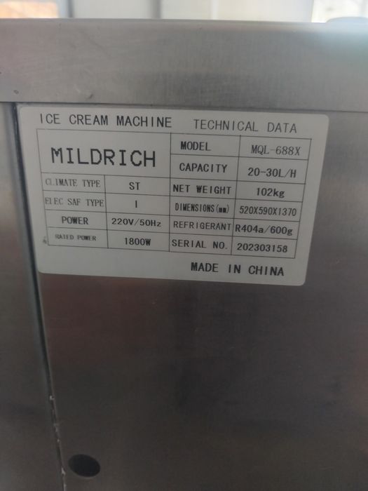 Frezer Mildrich muzqaymoq aparat 220w