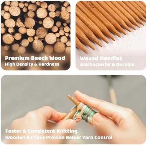 Нови Професионални дървени игли за плетене – 10 размера с аксесоари