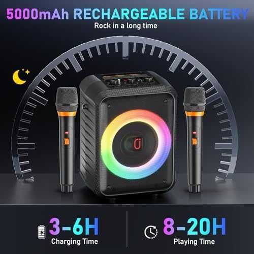 Нова домашна Караоке машина 30W + 2 безжични микрофона, Bluetooth 5.3