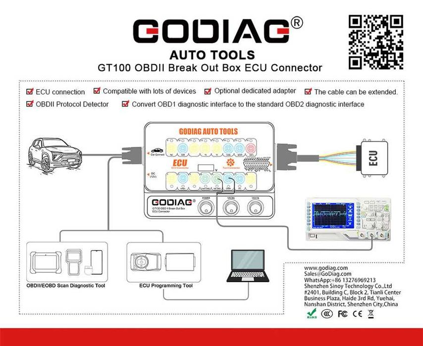 Tester auto GODIAG GT100 + PRO – Breakout box ECU, Kess, Ktag