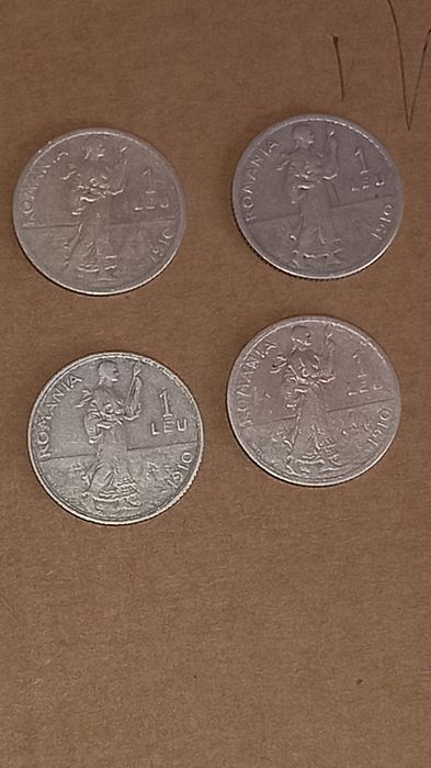 Vand 4 monede vechi de argint de cate 1 leu an 1910