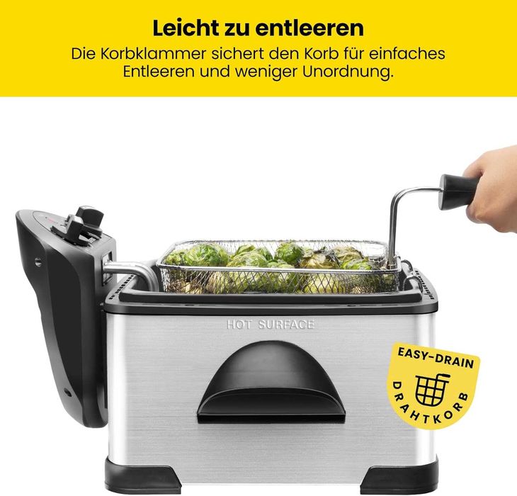 Фритюрник Chefman 4,3л с цедка, 1,2 кг пиле скариди пържени картофи