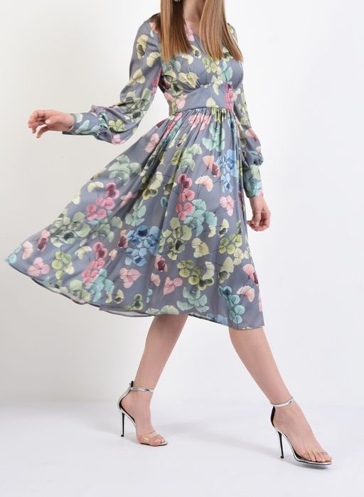 Rochie midi eleganta cu print floral Poema