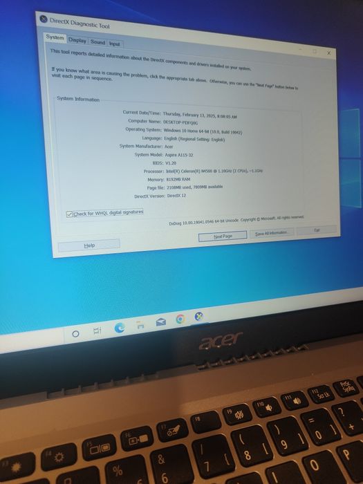 Acer Aspire 1 Intel ram 8gb SSD M2 512gb / 60int placa