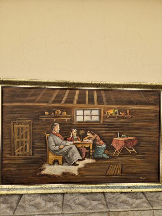 Страхотна антикварна авторска майсторска картина масло върху платно