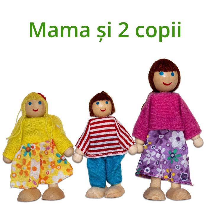 Casuta de papusi cu mobilier din lemn 6 papusi incluse