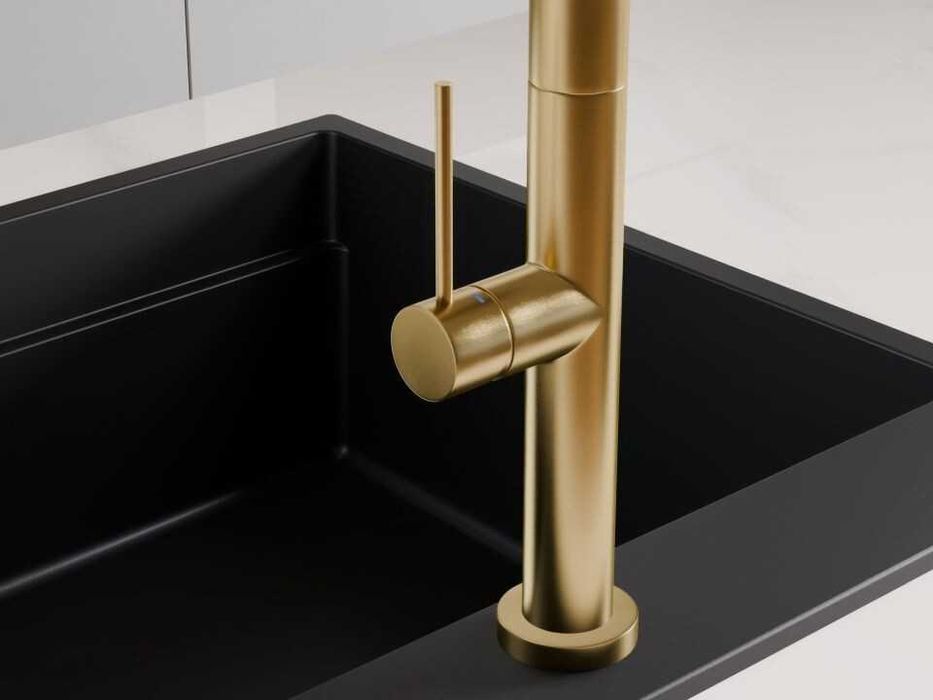 Златен смесител за кухня с изтегляща глава, 2 режима на струя - 9020