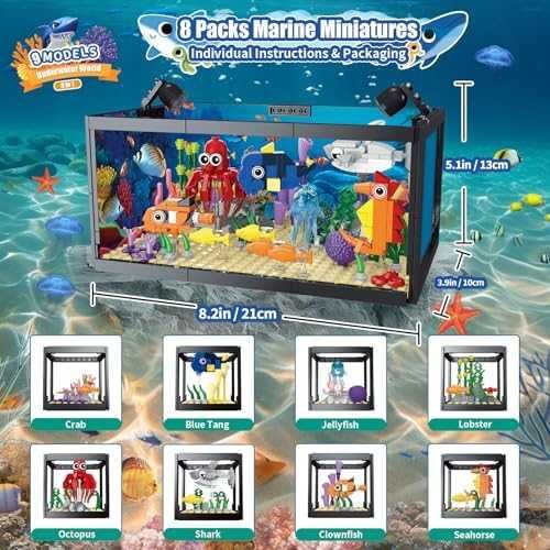 Нов Аквариум LEGO тип комплект с животни + LED светлина 8 в 1 играчка