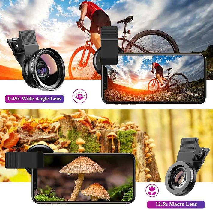 Lentila 2-in-1 macro 12.5x si wide angle 0.45x cu clip pentru telefon