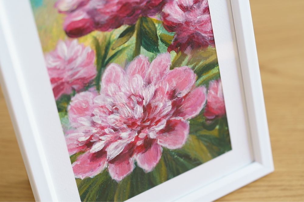 Картина акрил 15х21 см. Розови божури