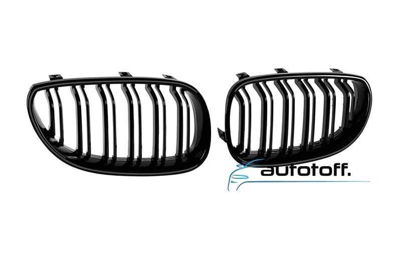 Grile duble iluminate compatibile cu BMW Seria 5 E60 E61 (03-10) Negru lucios cu LED