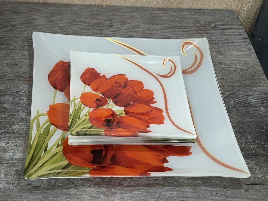 Салатник хрустальный, набор тарелок