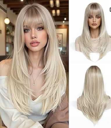 Peruca blonda  dreapta degrade -60 cm