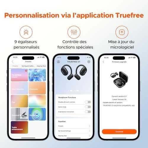 Casti truefree O1 Open Ear Bluetooth 5.3, 4 microfoane, 45h autonomie