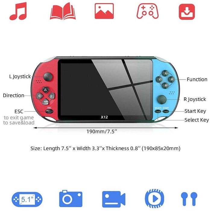Преносима игрова конзола X12 / 5.1 инча, 10000+ вградени игри