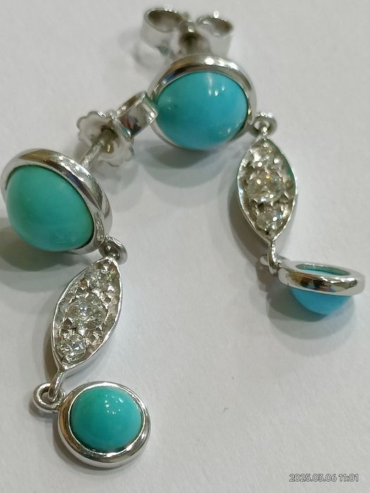 Vind cercei din aur 18kt cu diamante și turquaz