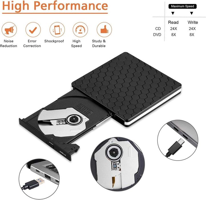Външно DVD устройство Amicool – оптично устройство CD/DVD +/-RW с интерфейс USB 3.0 Type-C