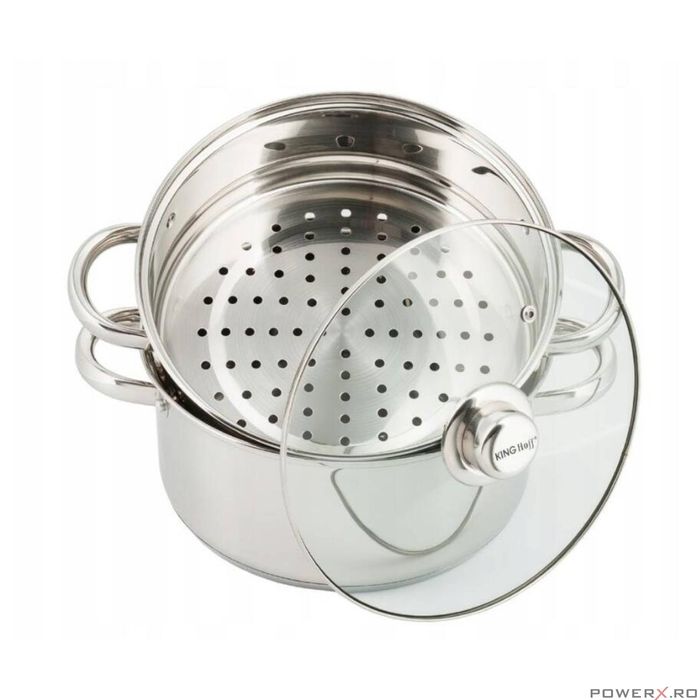 Oala pentru fiert la abur, din inox, cu capac, 2.5 litri, 18 cm,