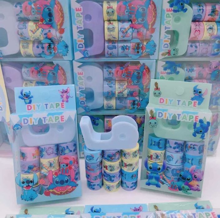 Ножици, линия,  мини тиксо и връзки на Стич