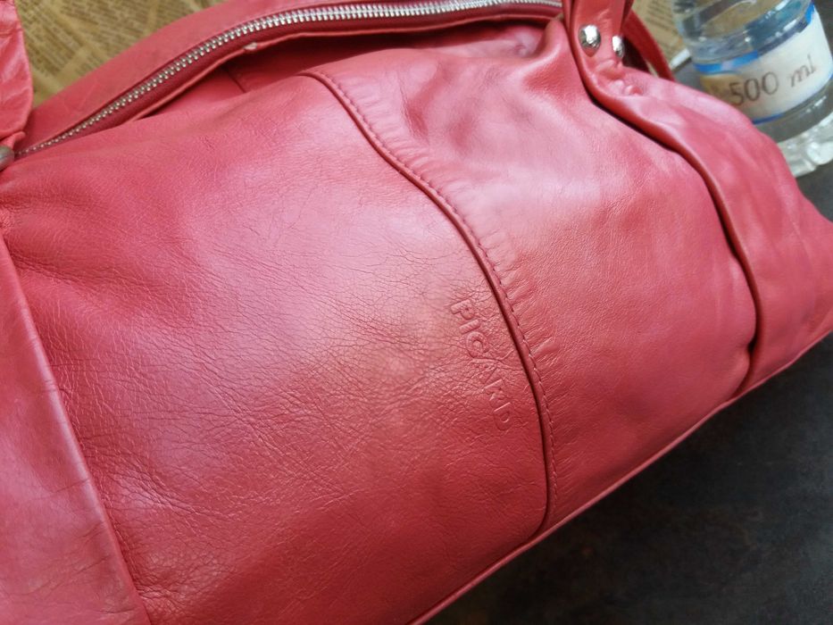 дамска червена чанта PICARD,кожена- естествена кожа