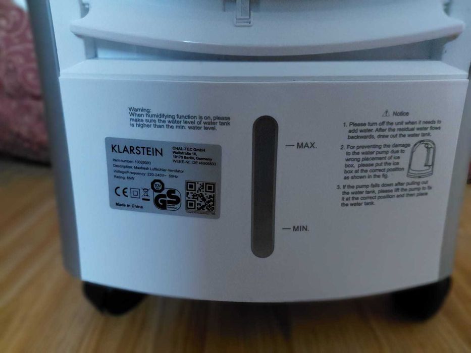 Răcitor de aer / Ventilator Klarstein Maxfresh 4-în-1 (6L, Telecomandă) – Ca Nou!