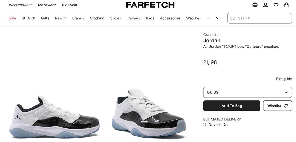 Air Jordan 11 CMFT Low "Concord" Sneakers Alb Negru Piele Nr.36