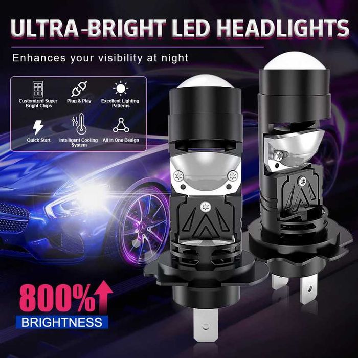 H7 LED крушка за основни автомобилни фарове с лупа
