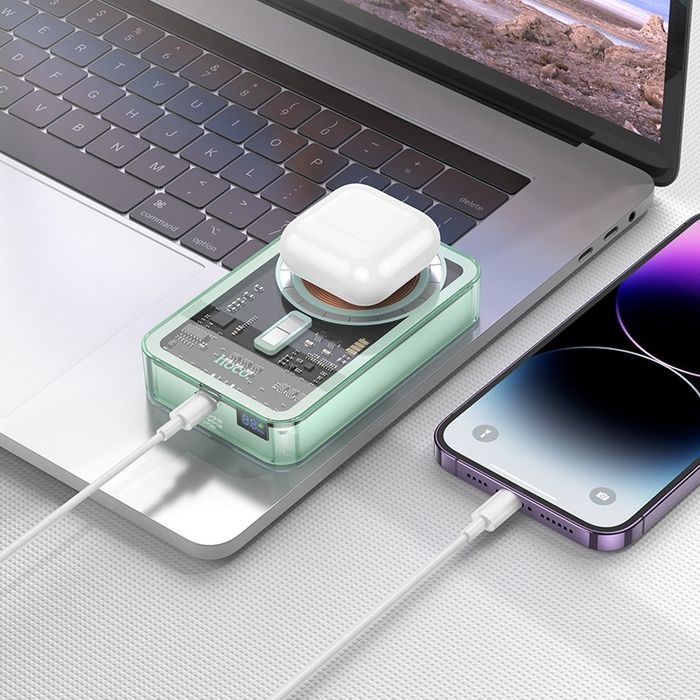 Hoco Q14A Transparent 2in1 Magnetic Power Bank 10000mAh for iPhone 15