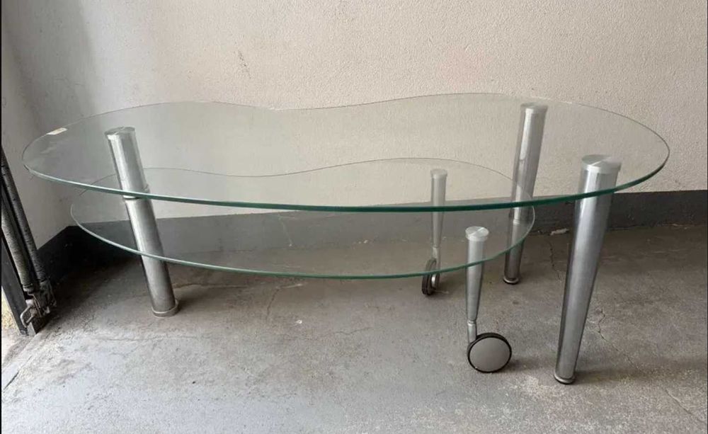 Masuta de cafea living din sticla cu blat rotativ