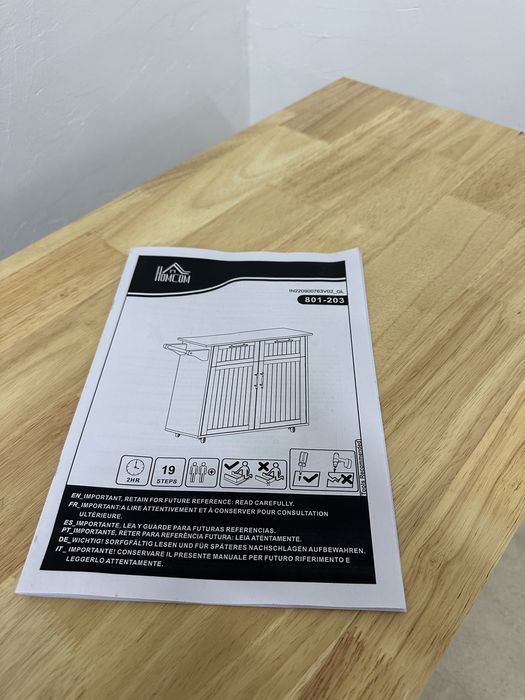 Многофункционален дървен кухненски шкаф с 2 чекмеджета на колелца