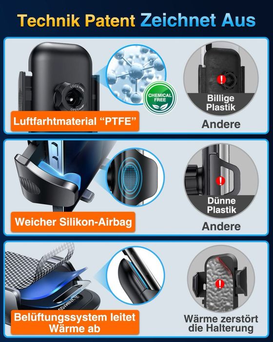 Suport telefon auto VANMASS cu prindere în grila de aerisire, 360° – Universal
