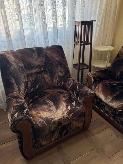 Mobila sufraderie din lemn, set canapea coltar si fotoliu