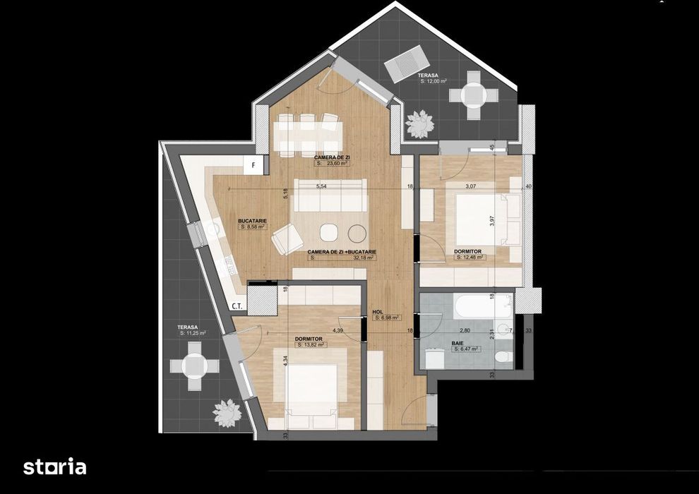 Apartament decomandat 3 camere 70mp Evolution