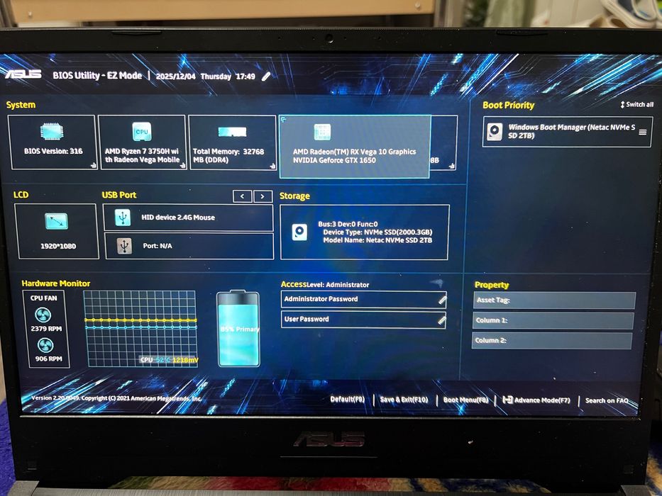 Asus tuf gaming Fx505d 32 gb RAM , 2tb ssd nvme,