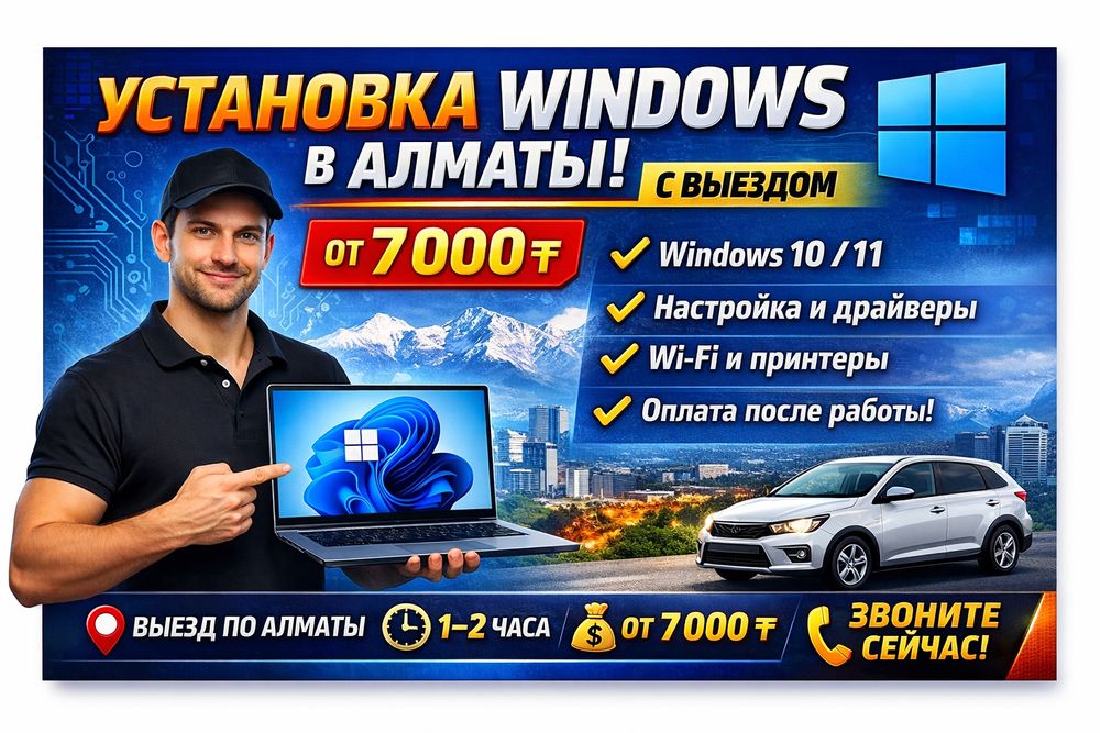 Установка windows 7/10/11 Алматы с выездом. Айтишник. Программист