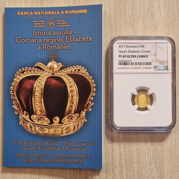Moneda istoria aurului BNR Coroana reginei Elisabeta gradata NGC PF 69