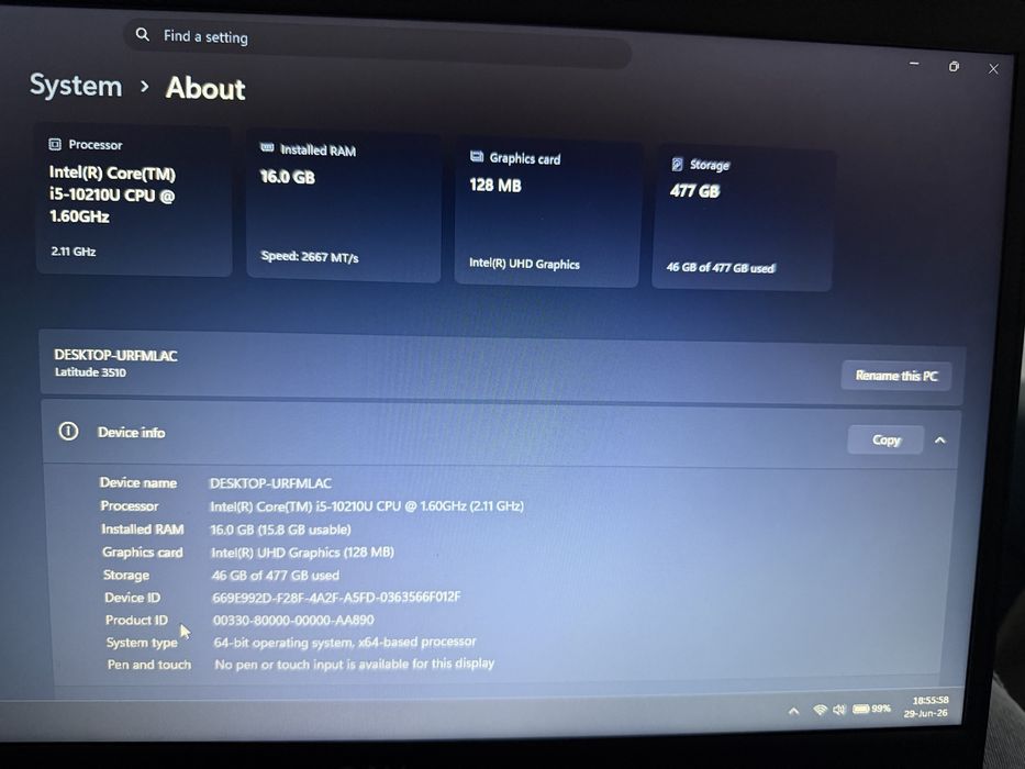 Dell Latitude 3510 | i5 Gen 10 | 16GB RAM | 500GB SSD | Metal Lichid (Fara Mentenanta)